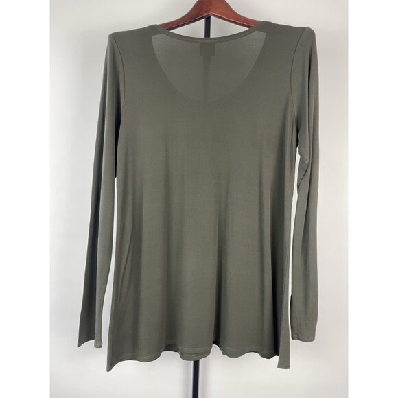 Eileen Fisher Green Stretch Silk Jersey Scoop Neck Long Sleeve Basic Top Size PL - Picture 6 of 6